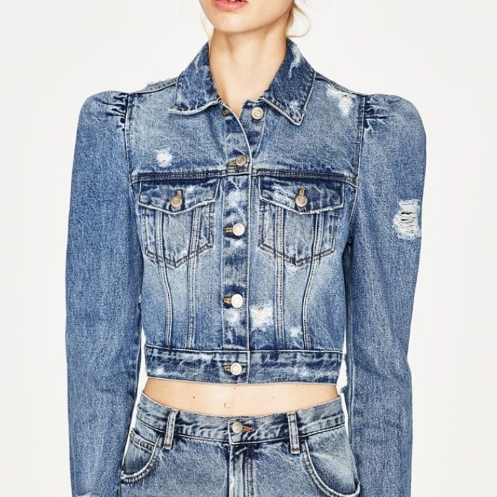 ZARA Cropped puff denim jacket